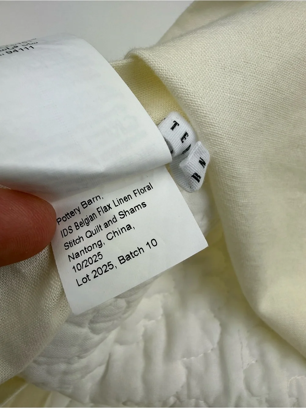 POTTERY BARN Euro Sham Ivory Quilted Belgian Linen